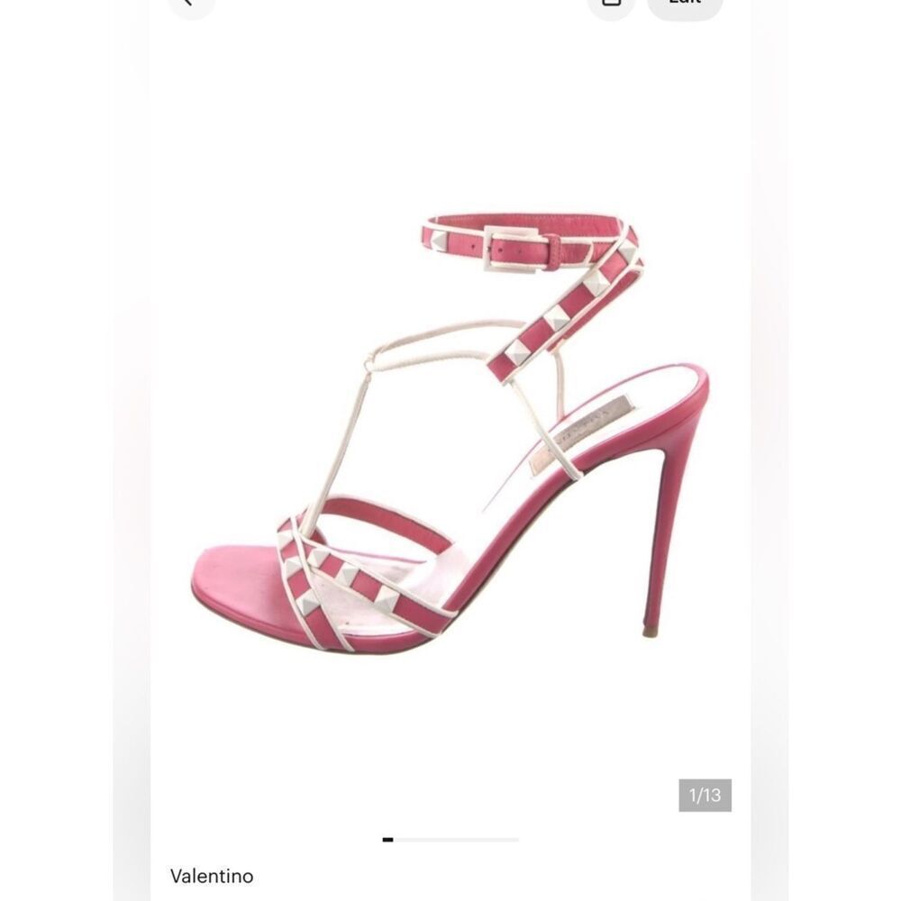 VALENTINO Free Rockstud Pink/White Leather Sandal EU 37.5/ US 7.5